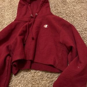 Red maroon cropped champion hoodie